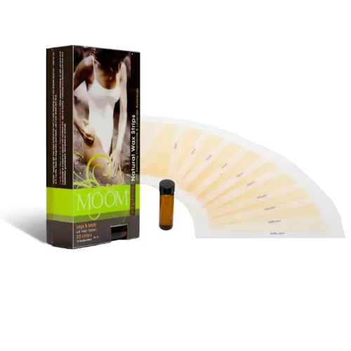 MOOM Express - Tiras de cera listas para usar para depilación - Tiras de cera para cuerpo y piernas - Tiras de cera para mujeres con manzanilla y