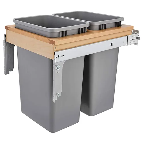 Miniatura 13 de Rev-A-Shelf - 4WCTM-18DM2 - Doble 35 Qt. Montaje superior extraíble de madera y contenedor de desechos para 1-1/2 in, blanco. Gabinete de armazón