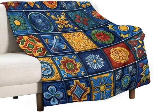 Miniatura 13 de Manta bohemia mexicana retro a rayas multicolor, manta bohemia étnica cálida de 30 x 40 pulgadas, suave manta de felpa mullida y acogedora manta