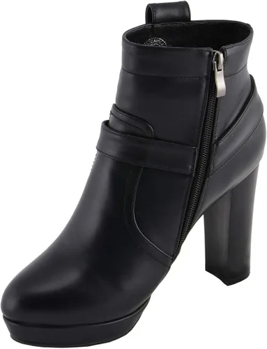 Miniatura 8 de Milwaukee Leather MBL9432 - Botines negros con arnés para mujer con tacón de bloque