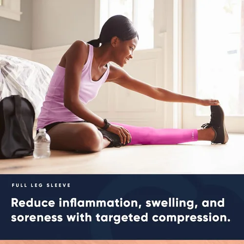 Miniatura 10 de Copper Compression Manga de compresión para piernas, soporte estabilizador de rodilla con infusión de cobre para correr, desgarro de menisco, ACL