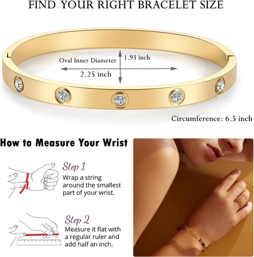 Miniatura 2 de RIMRIVA Gold Bracelets for Women 14K Gold Plated Friendship Bangle Bracelets Cubic Zirconia Stones Stainless Steel Bracelet Jewelry Love Christmas