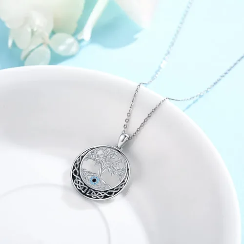 Miniatura 2 de Midir&Etain Tree of Life Necklace for Women 925 Sterling Silver Evil EyeMoon Pandent Celtic Jewelry Gifts for Women Mother