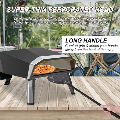 Miniatura 7 de Pala de Pizza Giratoria, 8 Pulgadas con Mango de 25 Pulgadas Pala de Pizza Giratoria Redonda, Espátula de Pizza Giratoria de Aluminio Anodizado