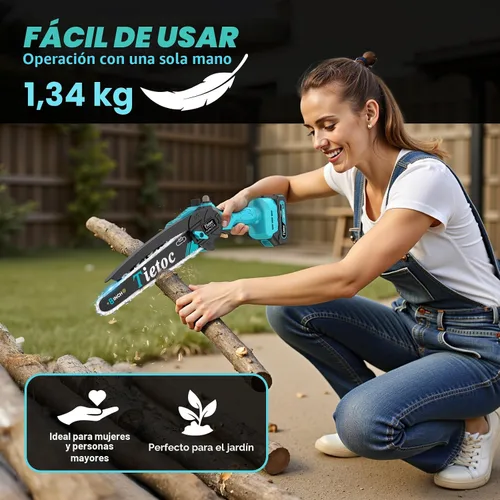 Miniatura 9 de Mini motosierra inalámbrica, portátil de 8 y 6 pulgadas, motosierra eléctrica portátil a batería, con 2 baterías y aceite automático, regalos