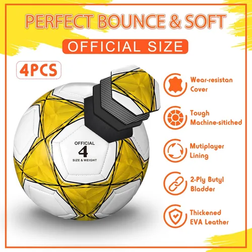 Miniatura 4 de Jenaai 4 pelotas de fútbol a granel con bomba y bolsa, pelota de fútbol desinflada, entrenamiento deportivo para adultos y adolescentes, fútbol