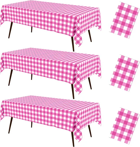 Miniatura 20 de misaya 3 paquetes de manteles desechables de búfalo, mantel de plástico impermeable de 54 x 72 pulgadas, manteles rectangulares a cuadros caqui