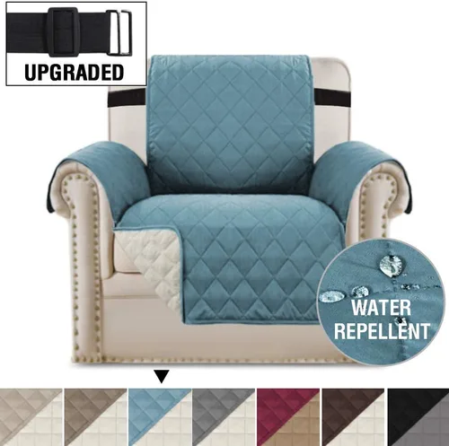 Miniatura 2 de H.VERSAILTEX Paquete de funda reversible para silla y funda de sofá color azul ahumado