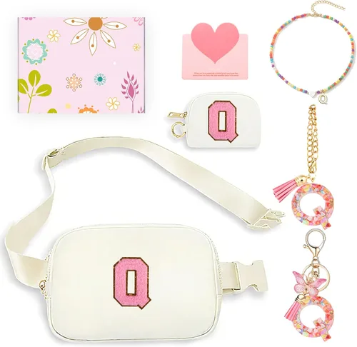 Miniatura 39 de Regalos de moda para niñas adolescentes, cangurera con monograma para niña con llavero, collar, dijes de taza, tarjeta de felicitación y caja