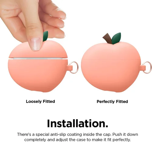 Miniatura 6 de elago Peach - Funda compatible con Apple AirPods Pro, diseño 3D con llavero, soporta carga inalámbrica (melocotón)