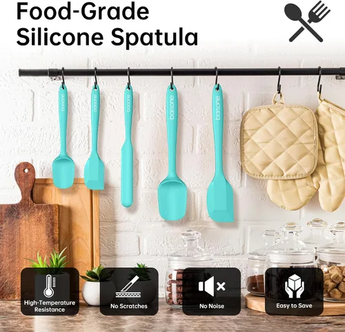 Miniatura 5 de Juego de espátulas de silicona de 5 piezas, resistentes al calor, 446 °F, grado alimenticio, sin BPA, antiadherentes, seguras para utensilios de Azul