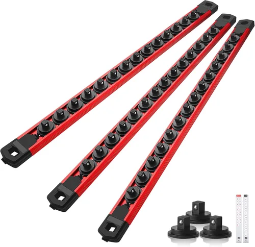 Miniatura 47 de Reniteco Juego de organizador de enchufes magnéticos, 3 piezas de 1/2 pulgada 3/8 pulgadas 1/4 pulgadas de aleación de aluminio con 40 clips Negro