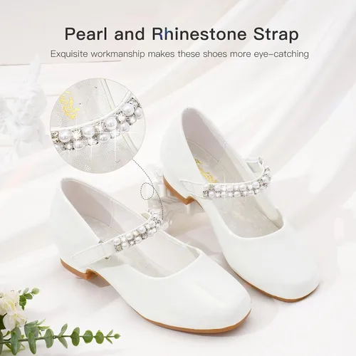 Miniatura 3 de Furdeour Zapatos Mary Janes para niñas pequeñas, zapatos de ballet de tacón bajo para boda, fiesta, zapatos de vestir para niños