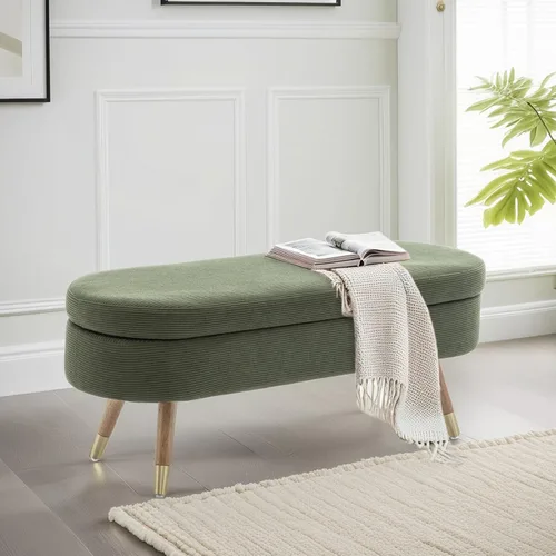 Miniatura 9 de IAFIKE Banco de almacenamiento ovalado de 43.5" Banco otomano tapizado de tela bouclé Banco reposapiés con patas de metal dorado, extremo de cama