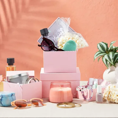 Miniatura 3 de Stockroom Plus Juego de cajas de regalo, surtido de 4 piezas, color rosa, cajas cuadradas rosadas apilables con tapas para bodas, cumpleaños