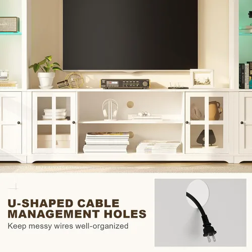 Miniatura 5 de MEISSALIVVE Mueble de pared con almacenamiento y luces LED, gran centro de entretenimiento con estanterías para televisores de hasta 70 pulgadas
