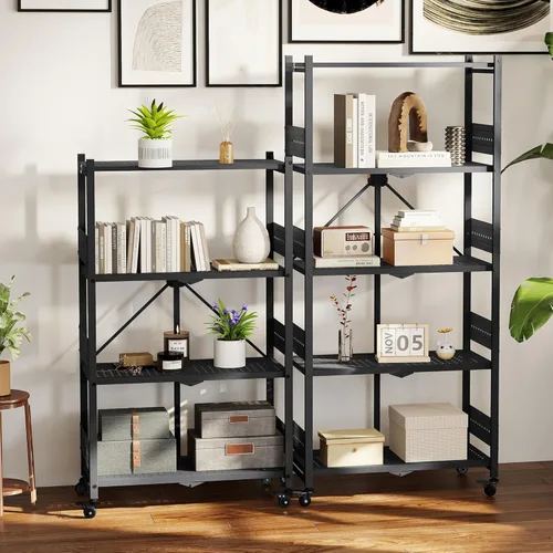 Miniatura 2 de WORKPRO Estante plegable de 4 niveles, estante de almacenamiento de metal sin montaje con ruedas, capacidad de 600 libras (con pies niveladores)