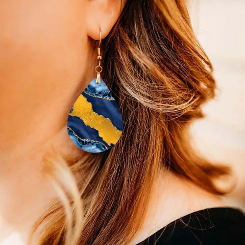 Miniatura 57 de Dangle Earrings for Women Colorful Dangling Drop Statement Jewelry Printed MDF Wood Teardrop Double Side Print Handmade by The Painted Pug