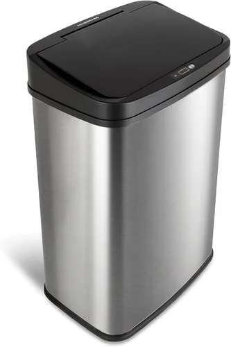 Ninestars Bote de basura automático con sensor de movimiento infrarrojo sin contacto, 13 galones, 50 L, base de acero inoxidable (rectangular, tapa