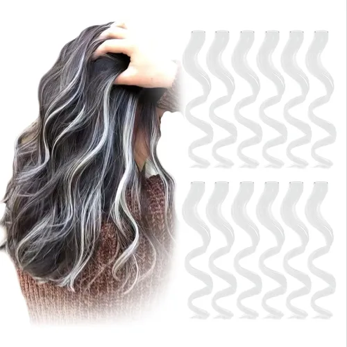 Miniatura 7 de Extensiones de cabello con clip de colores, 12 piezas para mujeres, niños y niñas, 16 pulgadas, ondulado, rizado, azul y verde azulado colorido