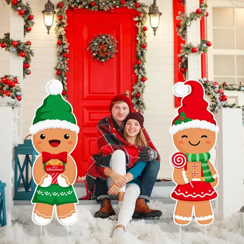 Miniatura 6 de Namalu Paquete de 2 carteles de Navidad para patio al aire libre, con 12 estacas de pan de jengibre para patio, para camino, invierno, Año Nuevo
