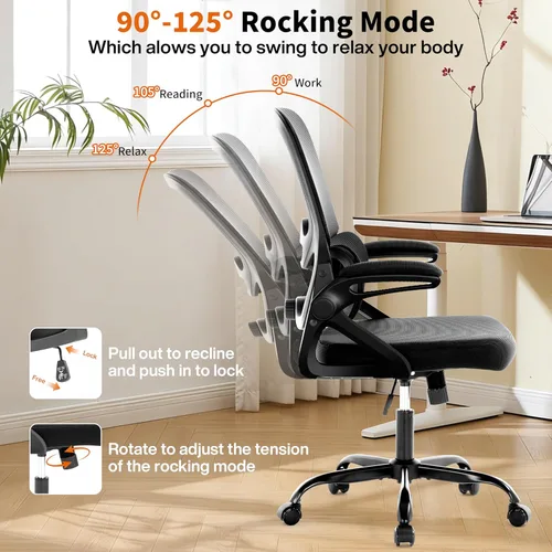 Miniatura 7 de Silla de oficina ergonómica, silla de oficina de malla con soporte lumbar, silla de escritorio de respaldo medio con brazos abatibles, cómoda silla