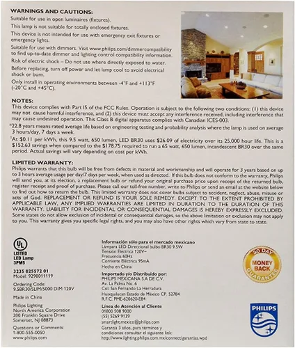 Miniatura 4 de Philips Bombilla LED regulable 452466 de 65 vatios estilo delgado BR30
