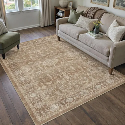 Miniatura 24 de PureCozy Alfombra de área beige de 2 x 3 pulgadas, lavable, vintage, pequeña, para entrada, cocina, suave, retro, floral, de pelo bajo, tapete