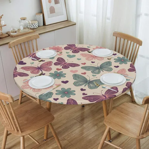 Futterya Decorative Round Tablecloth Fitted Elastic Waterproof Table Cloth Cover Stretch Table Pad Cover for Parties Weddings Banquet Outdoor Events