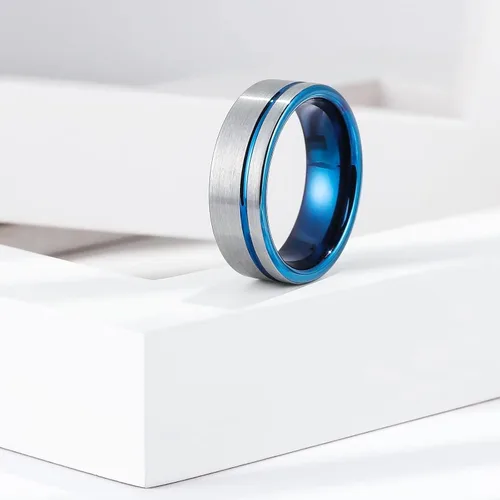 Miniatura 65 de King Will Anillo de boda de carburo de tungsteno para hombre con diseño de ranura, 6/7/0.315 in de ancho, acabado cepillado/pulido para hombre