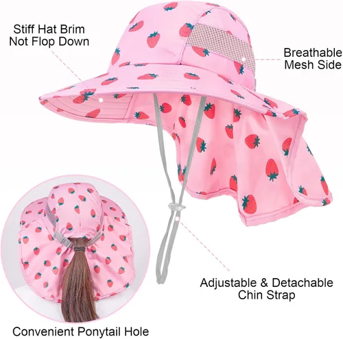 Miniatura 92 de Sombrero de sol para niños, protección UV, unicornio, verano, playa, jugar con ala ancha, solapa para el cuello para niñas y niños