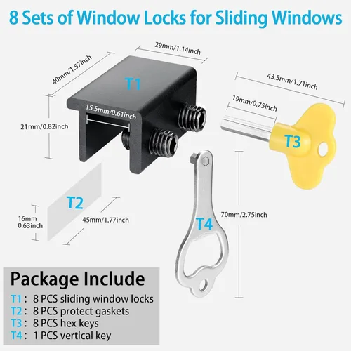 Miniatura 8 de ZRFCXE Cerraduras para Ventanas, Paquete de 8 Cerraduras de Ventana Corrediza con Llave para Puertas de Ventanas Corredizas Verticales y Negro