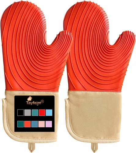 Miniatura 8 de Manoplas de horno de silicona, resistentes al calor, 500 °F, agarre duradero, antideslizante, manoplas de horno para cocina, resistentes al calor