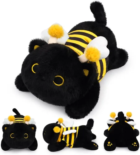 Miniatura 12 de Peluche de gato negro con peso, lindos animales de peluche con peso para niños, realista y suave, abrazable, regalo para niñas y niños