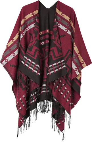 Miniatura 48 de Chales cálidos para mujer, cárdigan con frente abierto, estilo vintage, poncho
