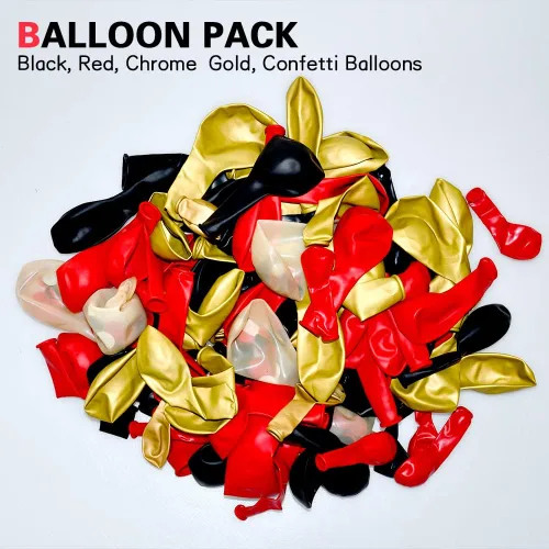 Miniatura 4 de Lukiituke Kit de arco de globos rojos, negros y dorados, 114 globos rojos, negros y dorados, 4 tamaños para cumpleaños, fiestas temáticas de casino