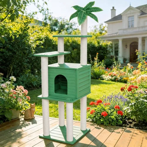 Miniatura 8 de Torre de árbol para gatos de 61.5 pulgadas para interiores y exteriores, casa para gatos al aire libre, condominio grande resistente a la intemperie