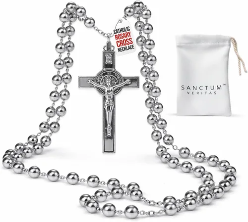 Miniatura 19 de Rosario italiano con bendición apostólica del Papa León XIV – Collar católico de cuentas grandes para espejo de coche, Primera Comunión, regalo