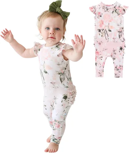 Miniatura 8 de Posh Peanut Mameluco de manga casquillo con volantes para bebé, ropa para niñas recién nacidas, pijama de una pieza para niños, viscosa suave