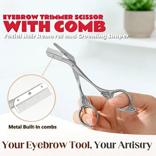 Miniatura 4 de Tijeras de corte de cejas con peine, tijeras de cejas 2 en 1 para mujeres, cortador de cejas de precisión de acero inoxidable, herramienta de Negro