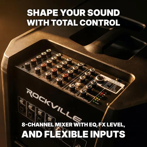 Miniatura 10 de Rockville Titan MIX12A 3200W Peak Sistema PA de columna alimentado de 12 pulgadas con subwoofer, mezclador de 8 canales, audio Bluetooth, DSP