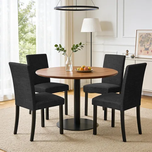 Miniatura 23 de CHUN YI Juego de 2 sillas de comedor tapizadas, sillas de comedor de tela con patas de madera maciza, sillas Parson modernas para cocina