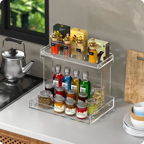 Miniatura 5 de NPPLUS Organizador de encimera de baño, estante de almacenamiento de acrílico transparente de 2 niveles para organizador de encimera de baño