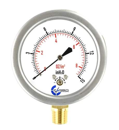 Diafragma baja presión cápsula manómetro, 2-1/2" dial, 0-8 oz/0-15in H2O Rango, 1/4" NPT montaje inferior, caja de acero inoxidable, latón internos,