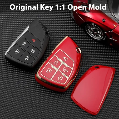 Miniatura 3 de Funda de TPU para llavero de 5 botones con llavero de cuero, compatible con GMC Yukon Denali Sierra 2021-2026, compatible con Chevy Silverado
