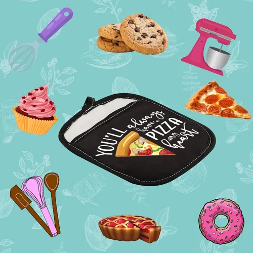 Miniatura 7 de Almohadillas para horno con temática de pizza, con bolsillo para amantes de la pizza, con bolsillo con texto en inglés "You Always Have A Pizza My