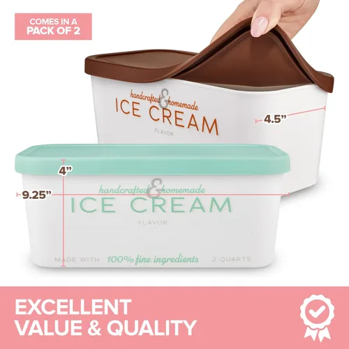 Miniatura 2 de Recipientes para helados con tapas herméticas de silicona (paquete de 2) de 2 cuartos de galón cada uno, recipientes reutilizables para congeladores