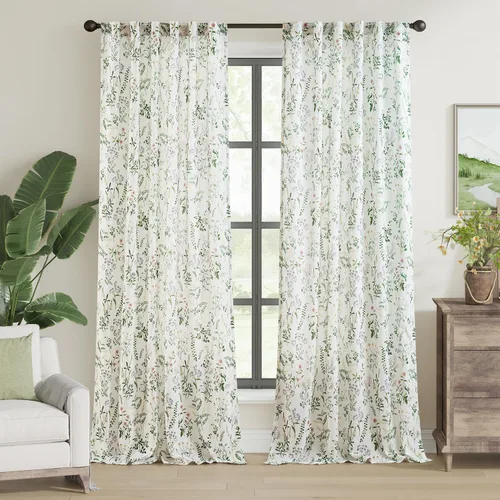 Miniatura 18 de Jinchan Cortinas de Mezcla de Lino con Estampado Floral para Sala de Estar, 84 Pulgadas de Largo, Cortinas con Bolsillo para Varilla y Tab Trasera