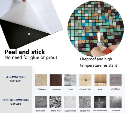 Miniatura 5 de XUANINY Azulejos de protección contra salpicaduras para cocina, baño, chimenea, mosaico de aluminio metálico autoadhesivo (11.81 x 11.81 pulgadas)