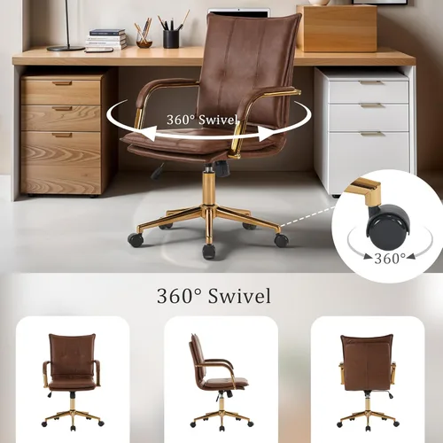 Miniatura 6 de MOJAY Silla de escritorio ergonómica de cuero con respaldo medio, moderna silla tapizada para computadora, silla de oficina ejecutiva con brazos